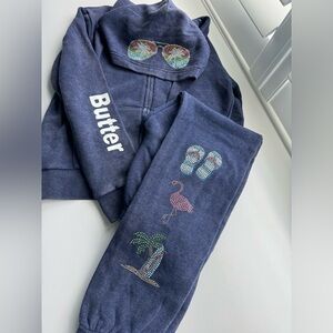 Girls Size 12 Butter Brand Vacay rhinestone sweat outfit.